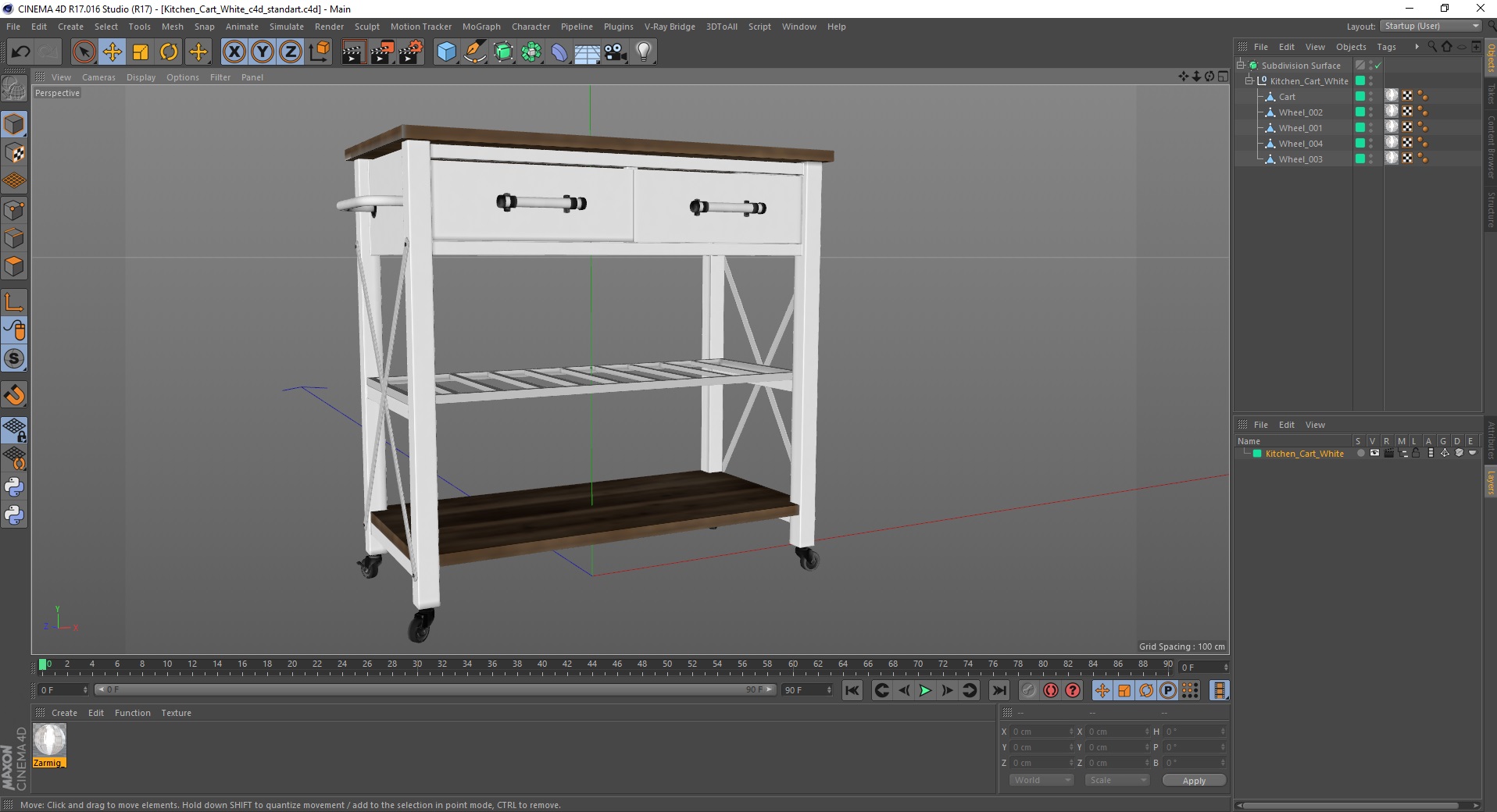 3D Kitchen Cart White model