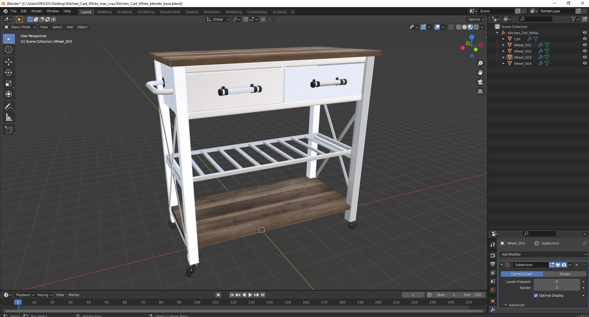 3D Kitchen Cart White model