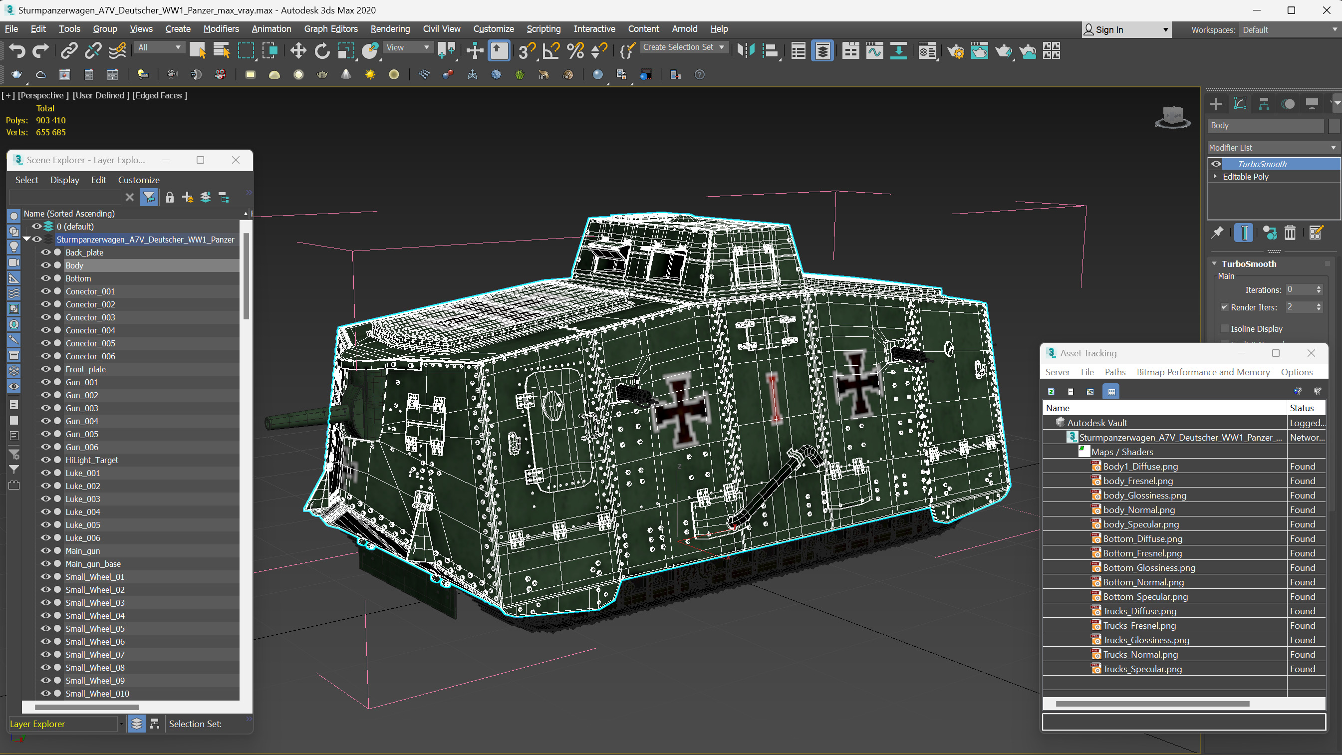 3D Sturmpanzerwagen A7V Deutscher WW1 Panzer