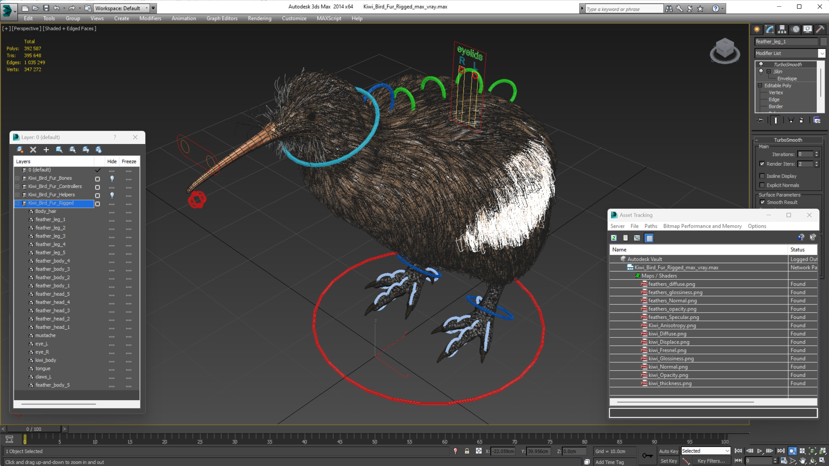 3D model Kiwi Bird Fur Rigged