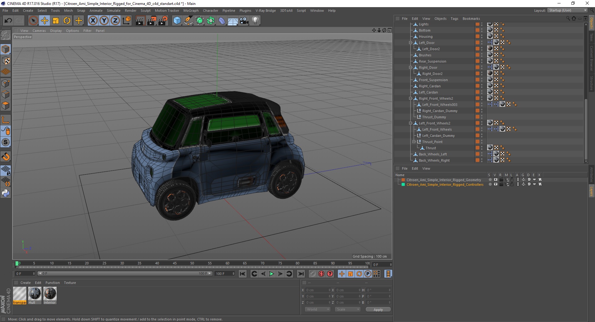 3D Citroen Ami Simple Interior Rigged for Cinema 4D model