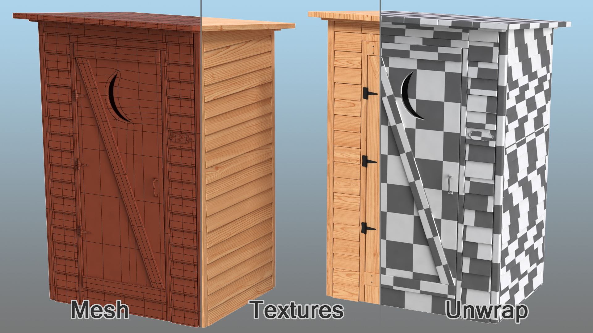 3D New Wooden Outhouse Toilet