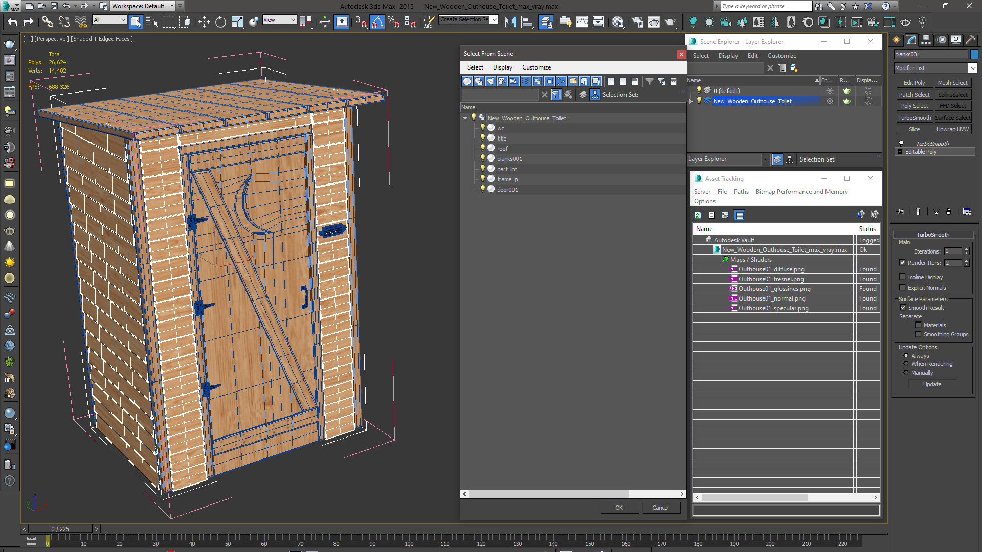 3D New Wooden Outhouse Toilet