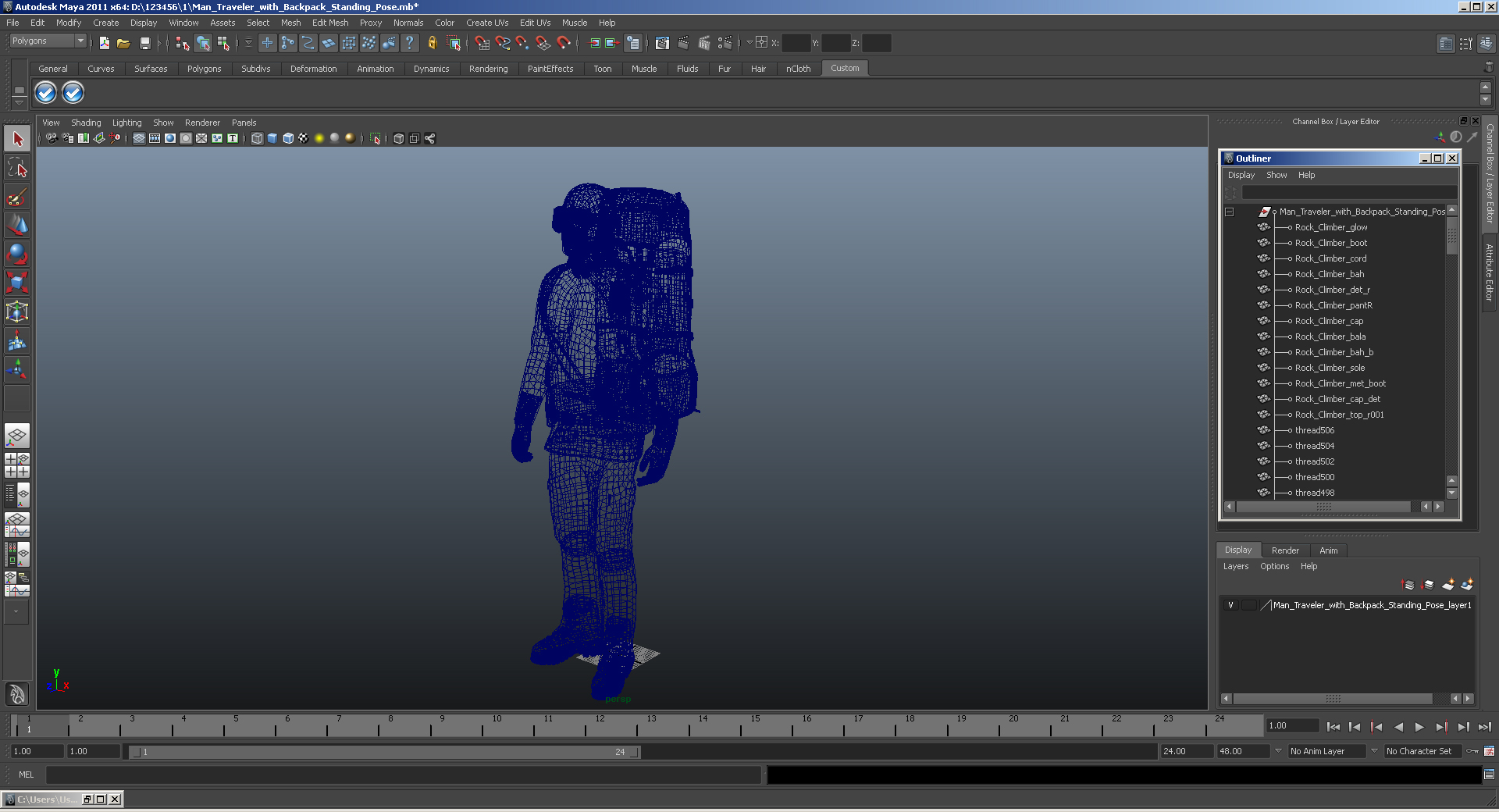 3D model Man Traveler with Backpack Standing Pose