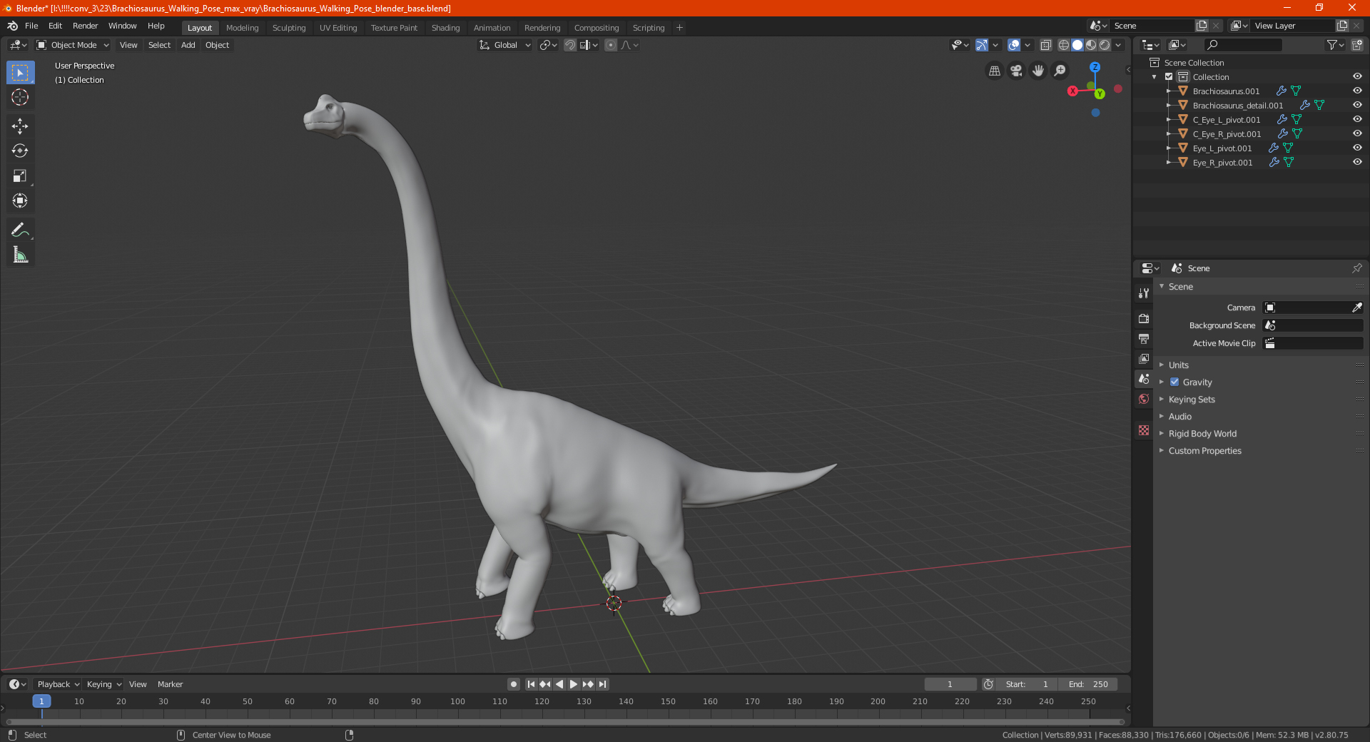 3D Brachiosaurus Walking Pose