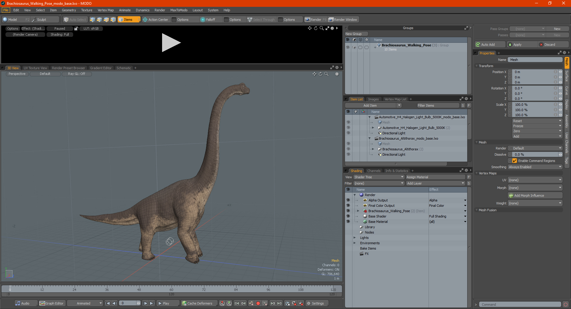 3D Brachiosaurus Walking Pose