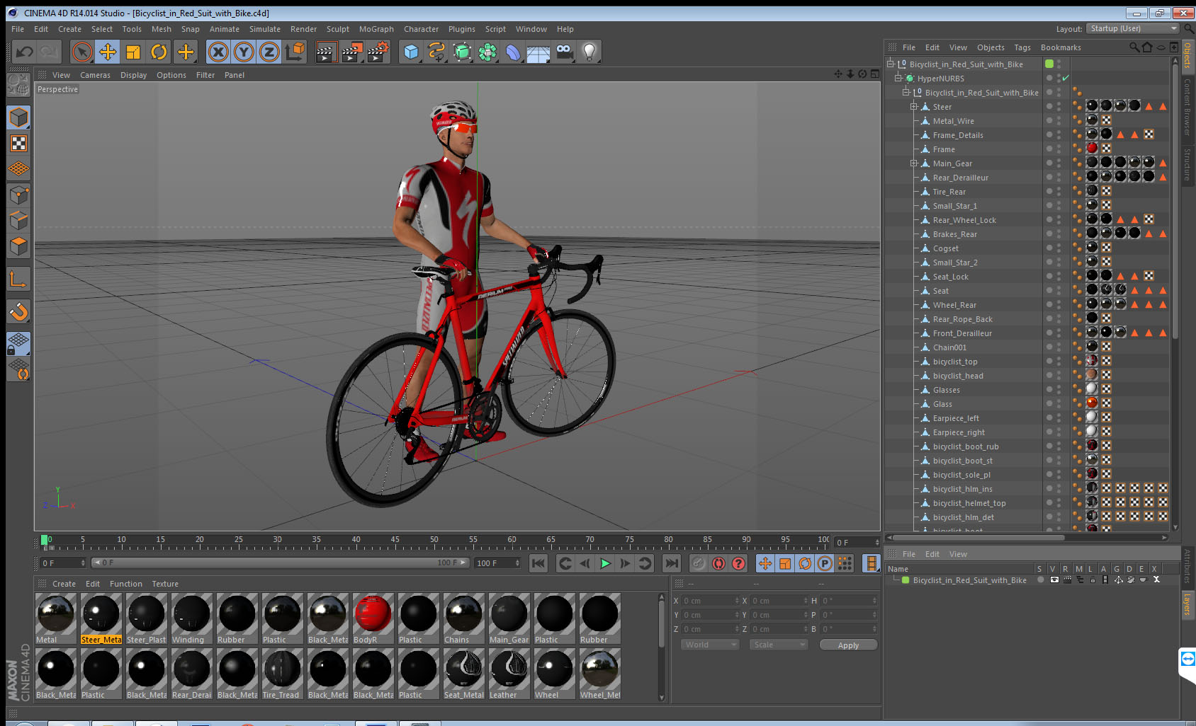 3D Bicyclist in Red Suit with Bike