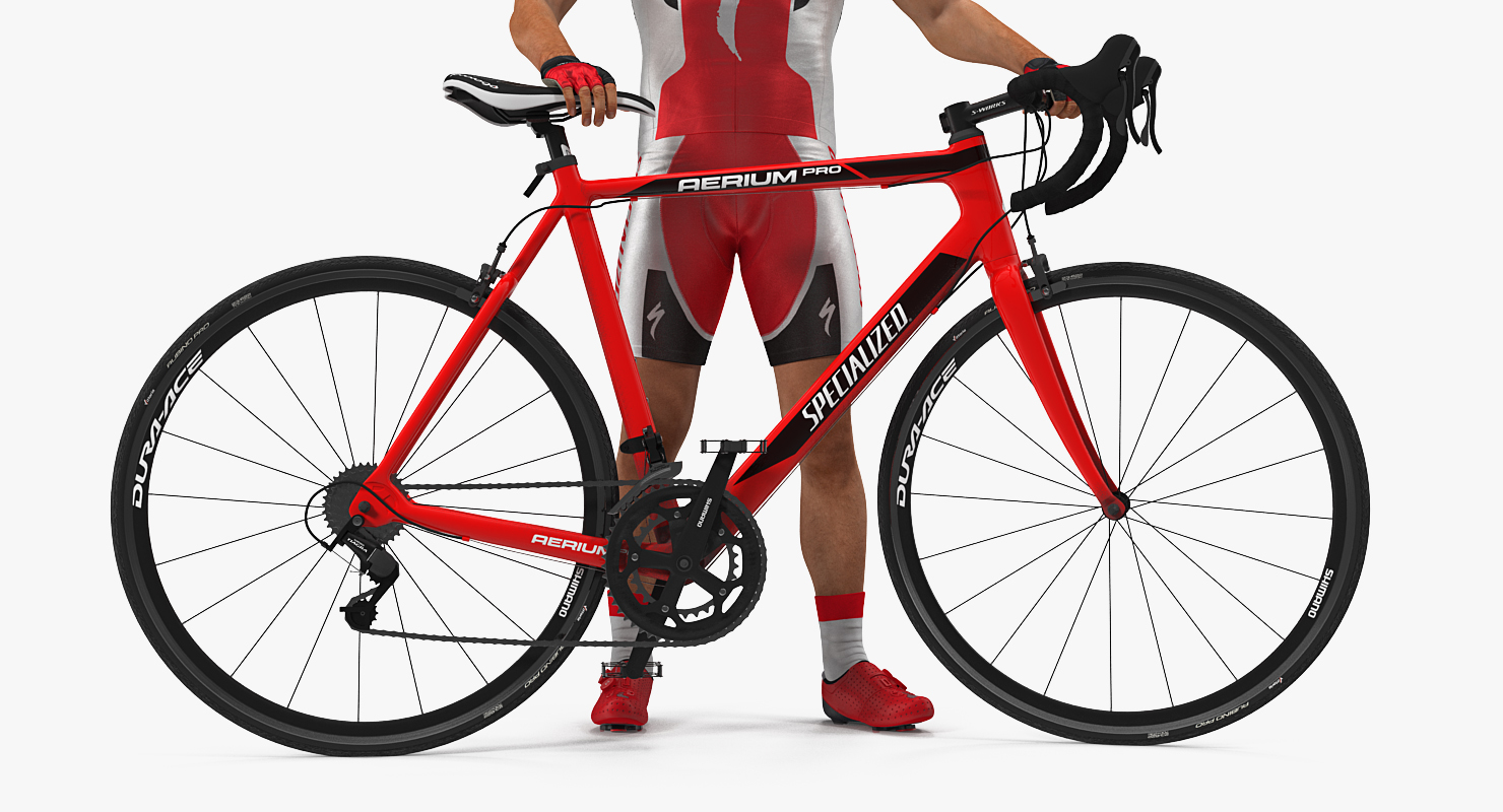 3D Bicyclist in Red Suit with Bike