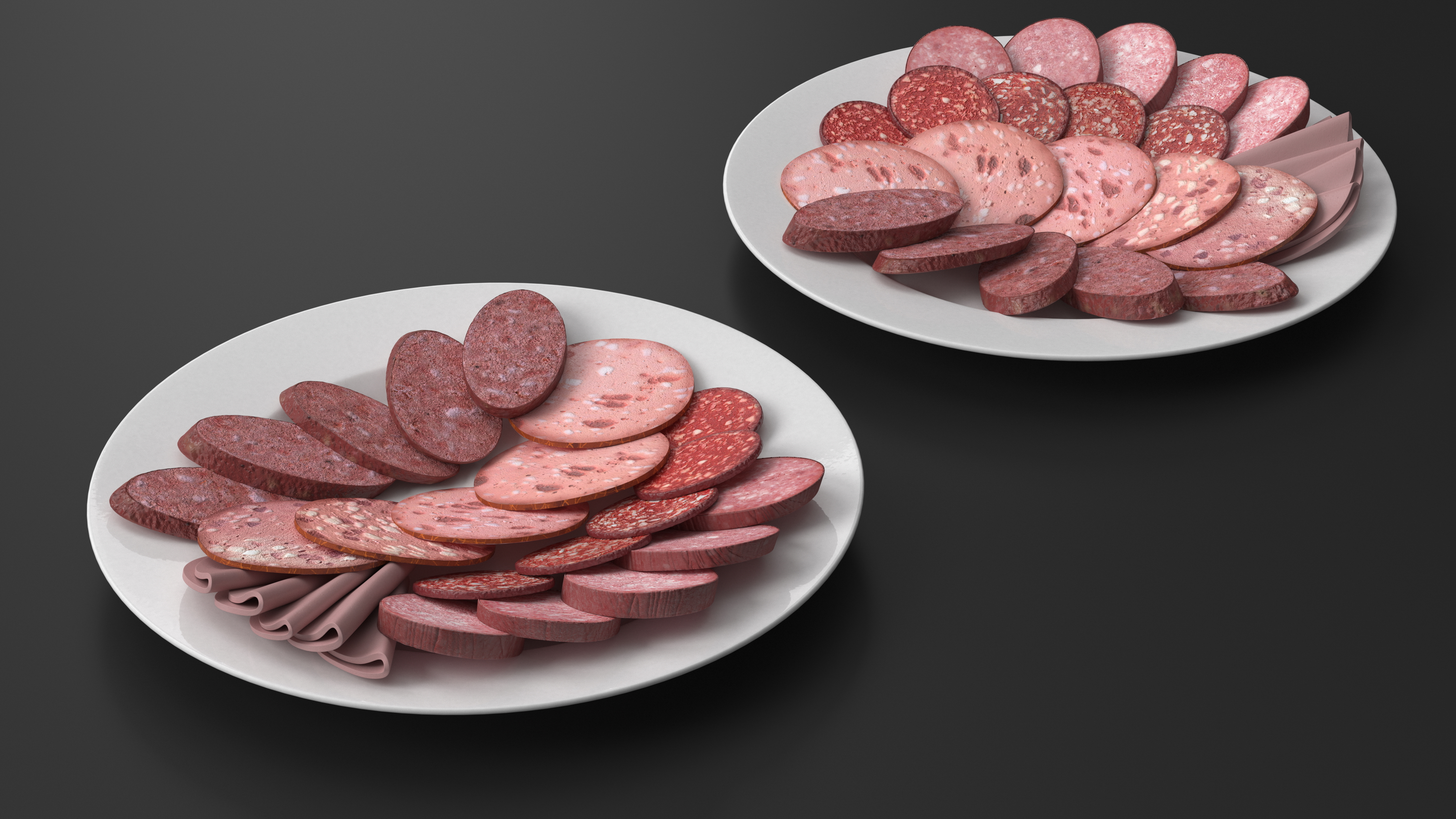 3D Assorted Sausages on Plate