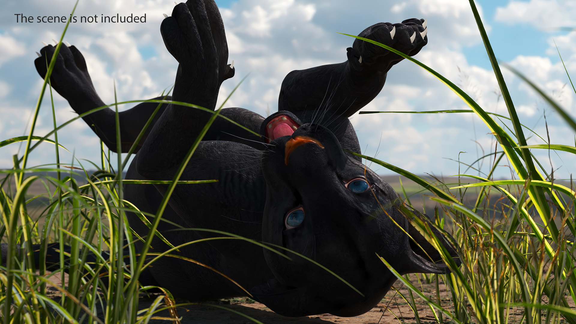 3D model Playful Black Panther Cub with Butterfly