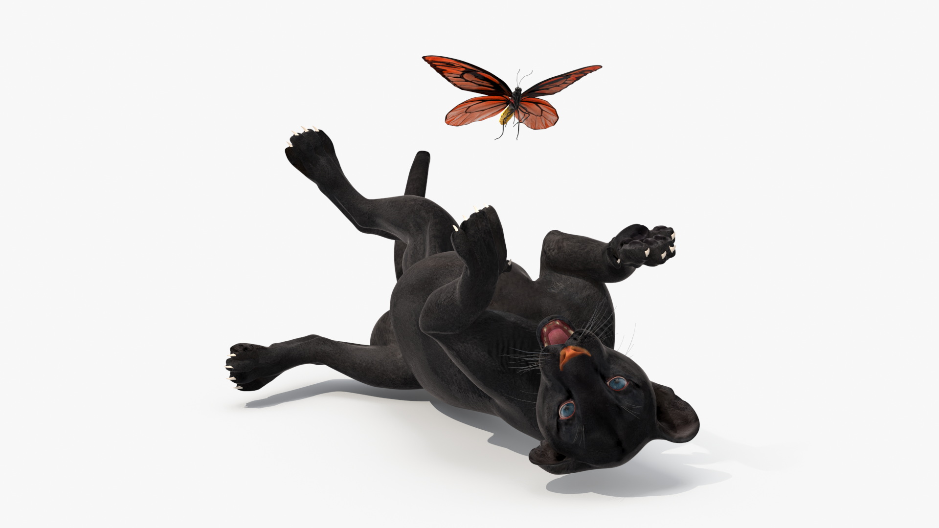 3D model Playful Black Panther Cub with Butterfly