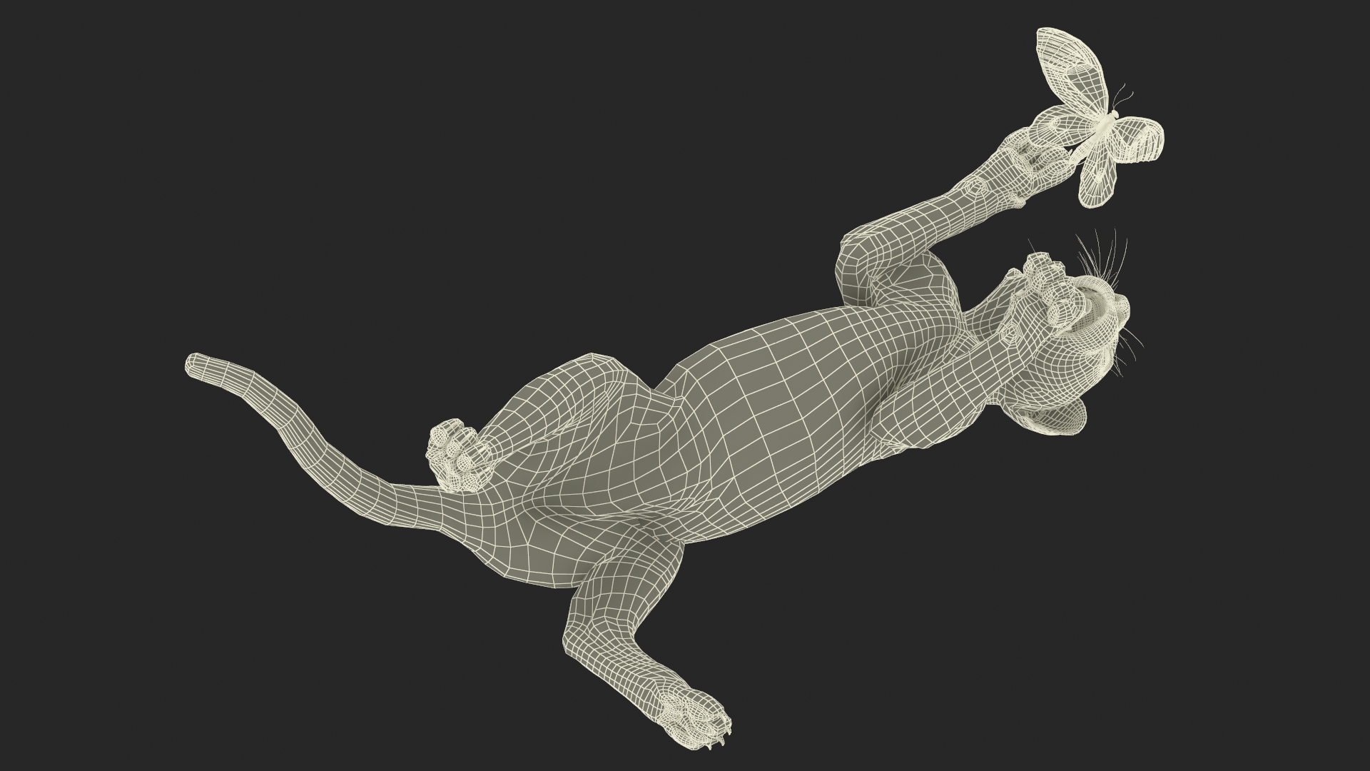 3D model Playful Black Panther Cub with Butterfly