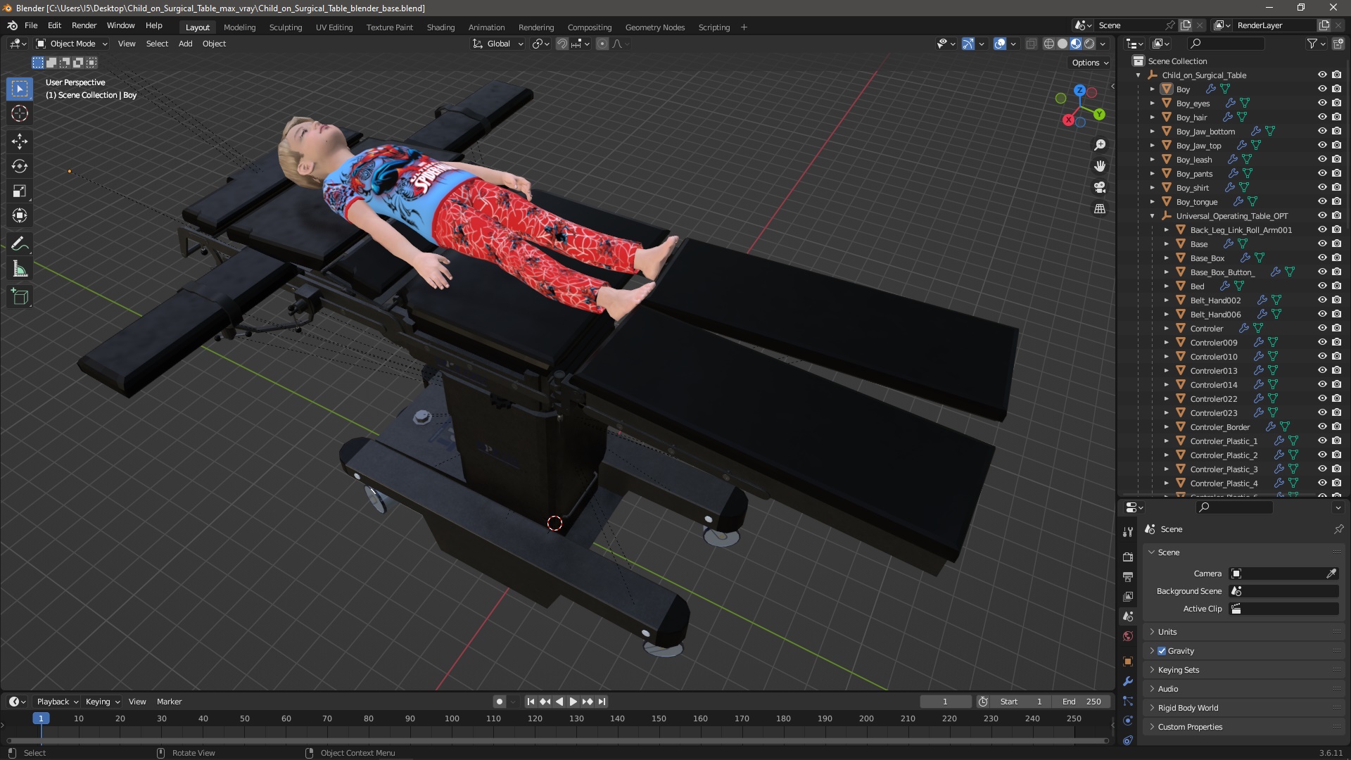 3D Child on Surgical Table model