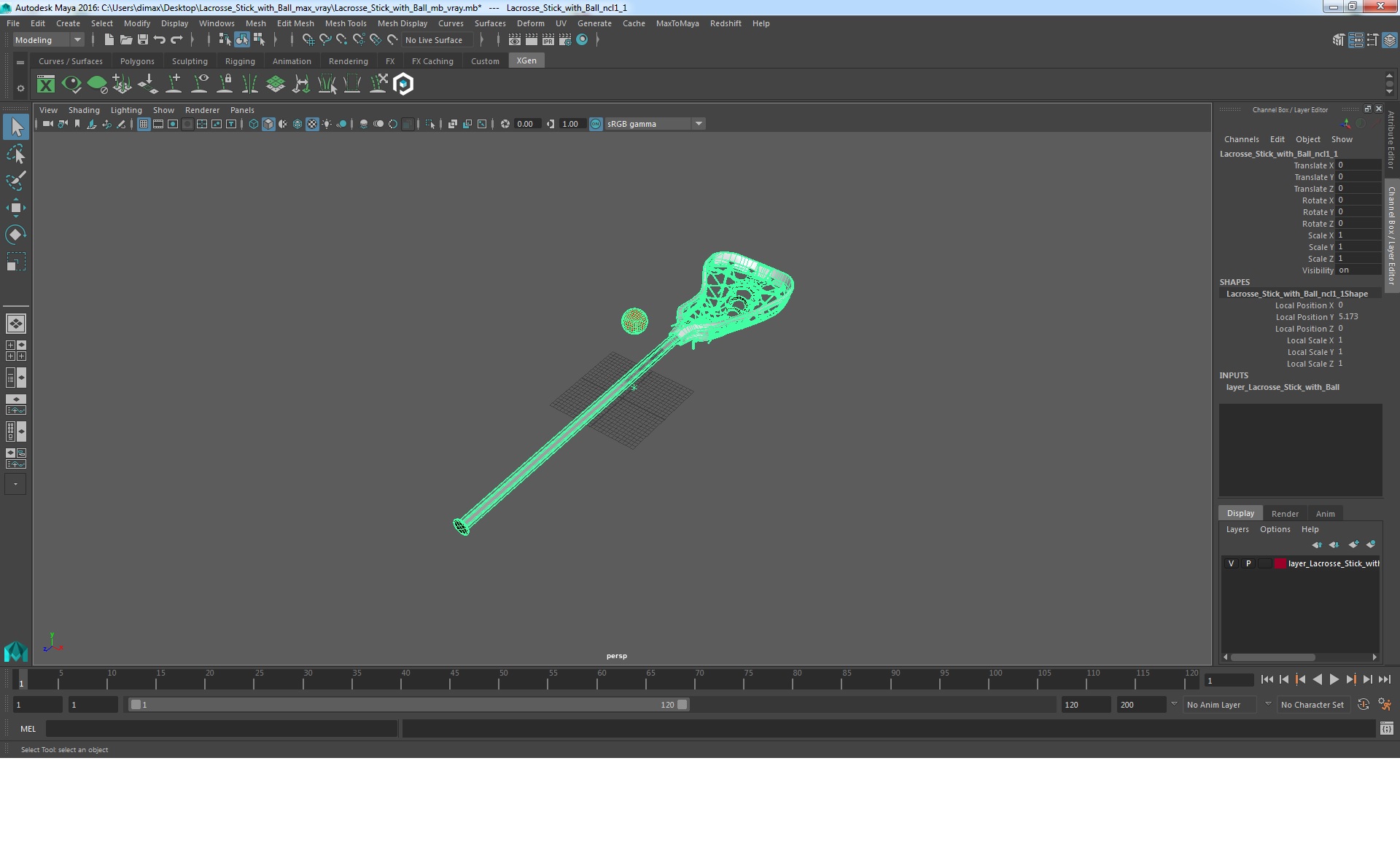 Lacrosse Stick with Ball 3D model