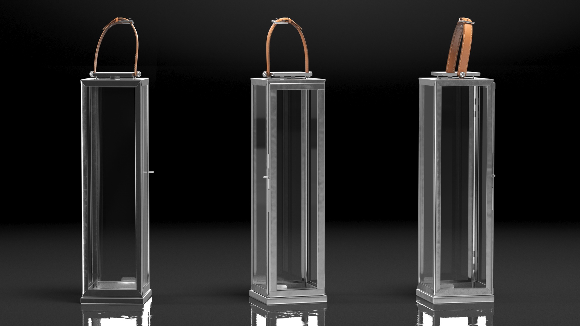 3D Candle Lantern with Leather Handle Set model