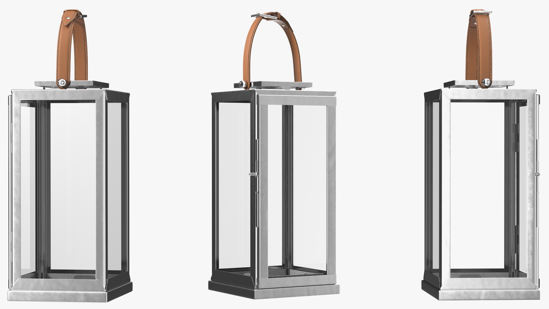 3D Candle Lantern with Leather Handle Set model