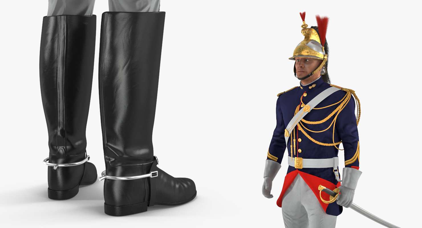 3D French Republican Guard Standing Pose with Fur