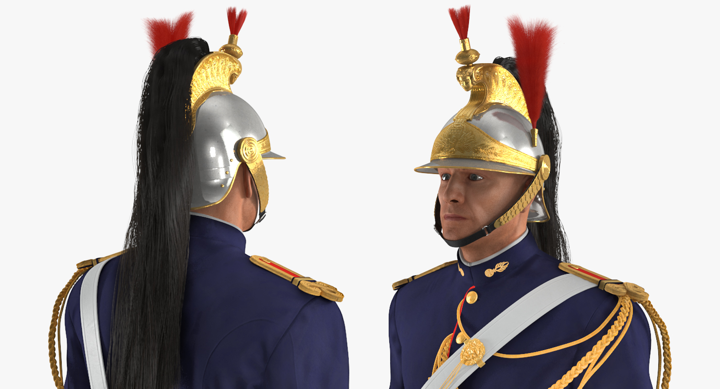 3D French Republican Guard Standing Pose with Fur