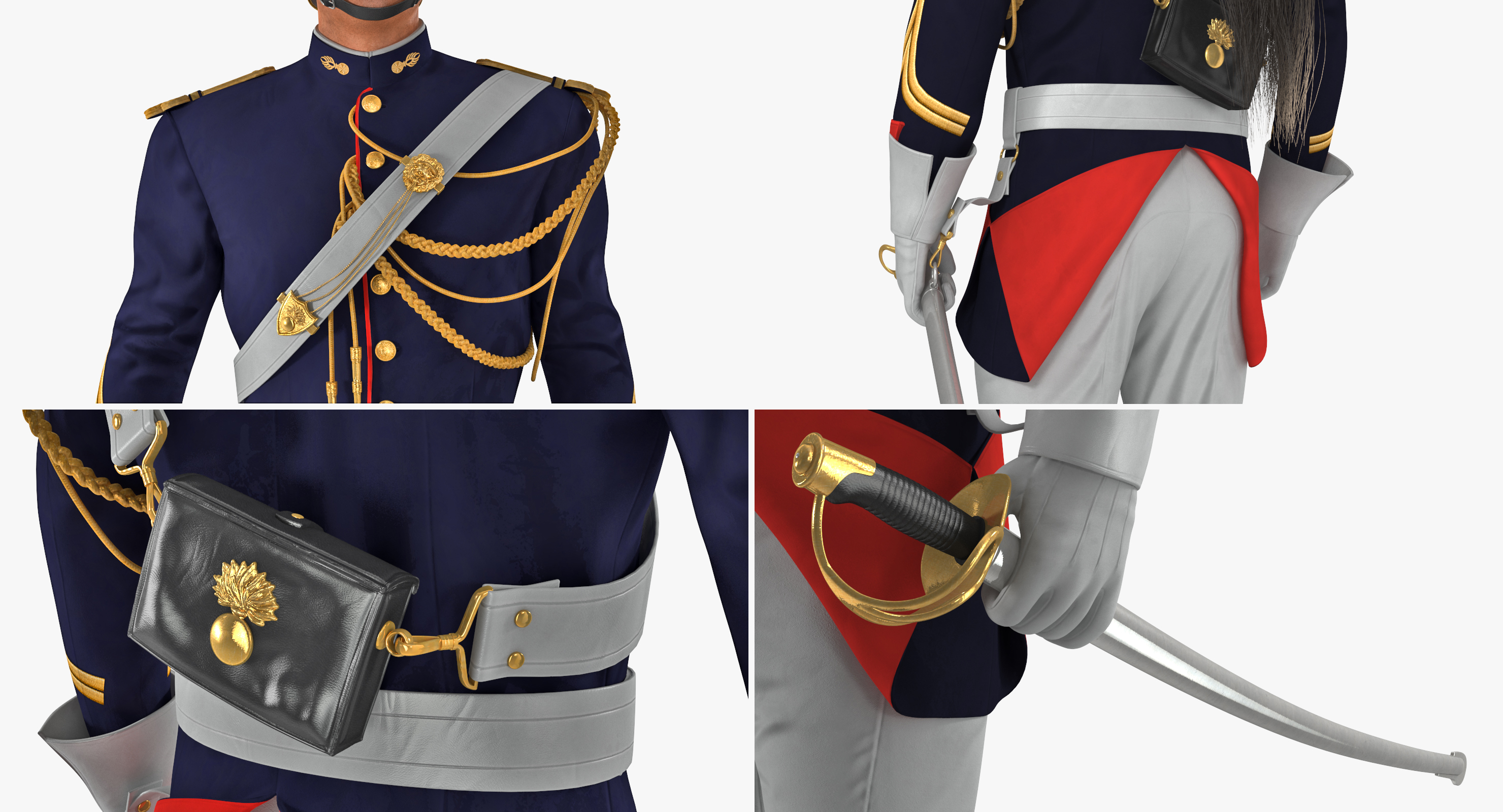 3D French Republican Guard Standing Pose with Fur