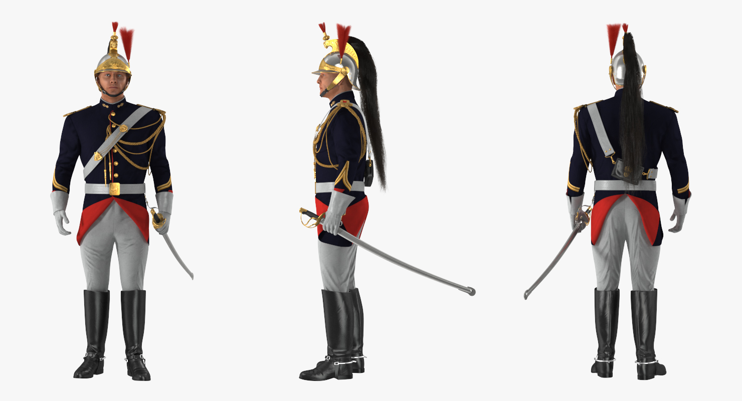 3D French Republican Guard Standing Pose with Fur