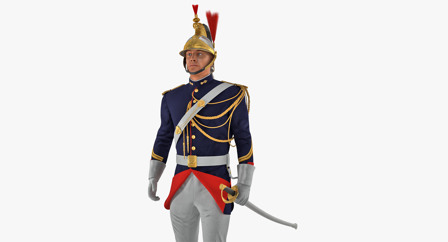 3D French Republican Guard Standing Pose with Fur