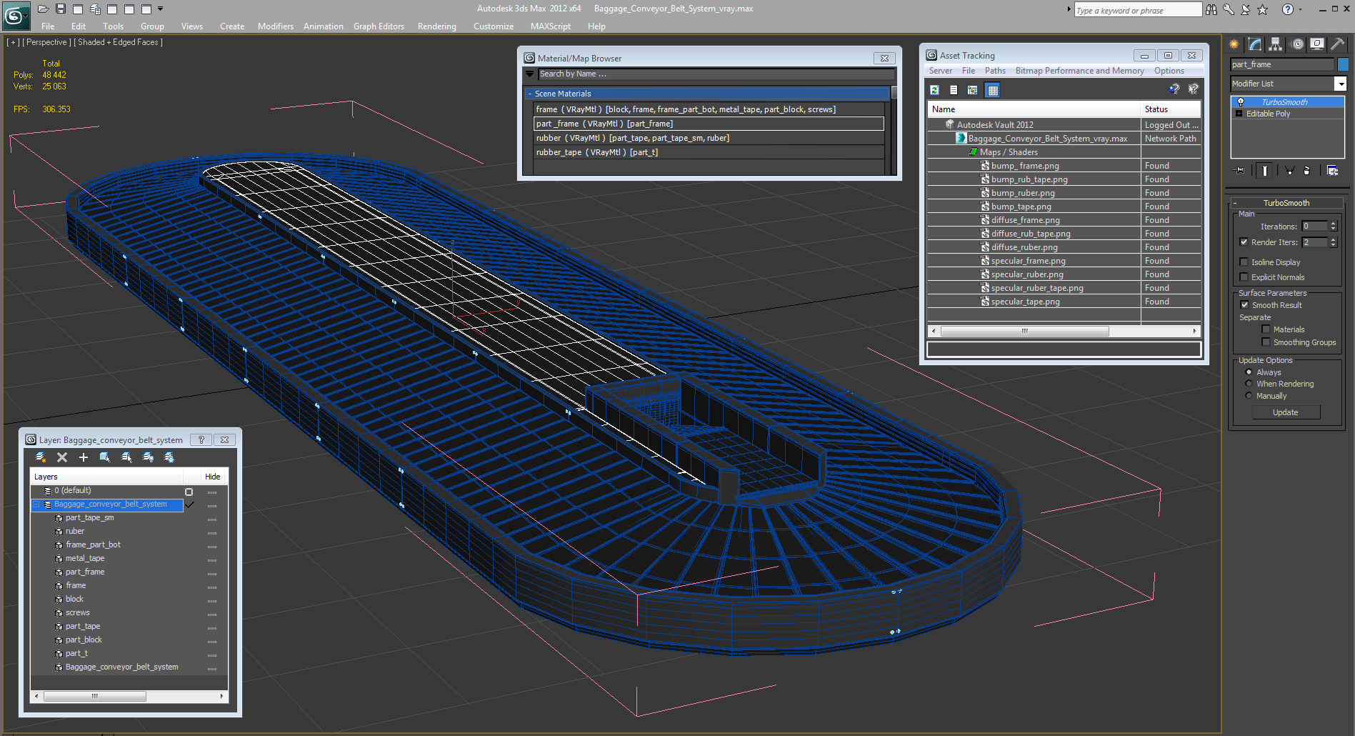 3D Baggage Conveyor Belt System model