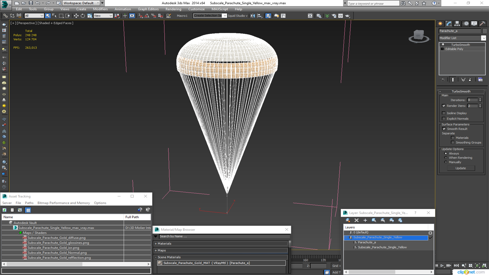 Subscale Parachute Single Yellow 3D