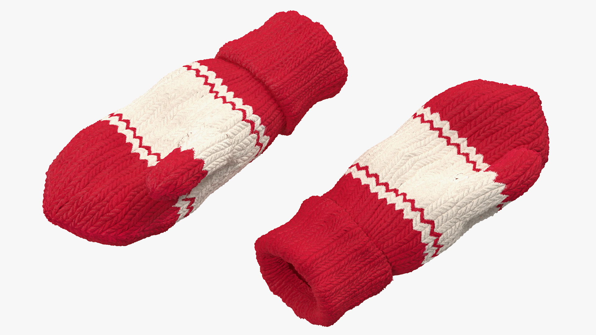 Pair of Red Wool Mittens 3D model