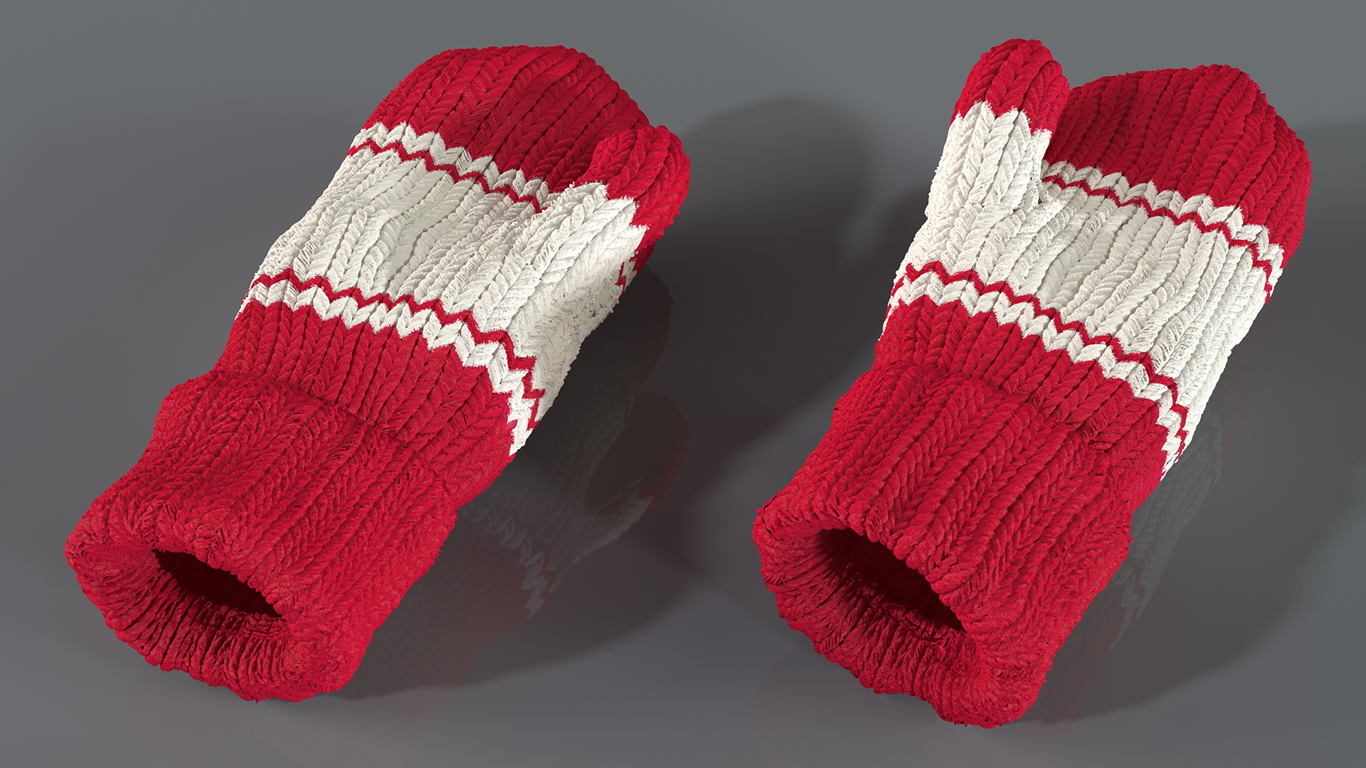 Pair of Red Wool Mittens 3D model