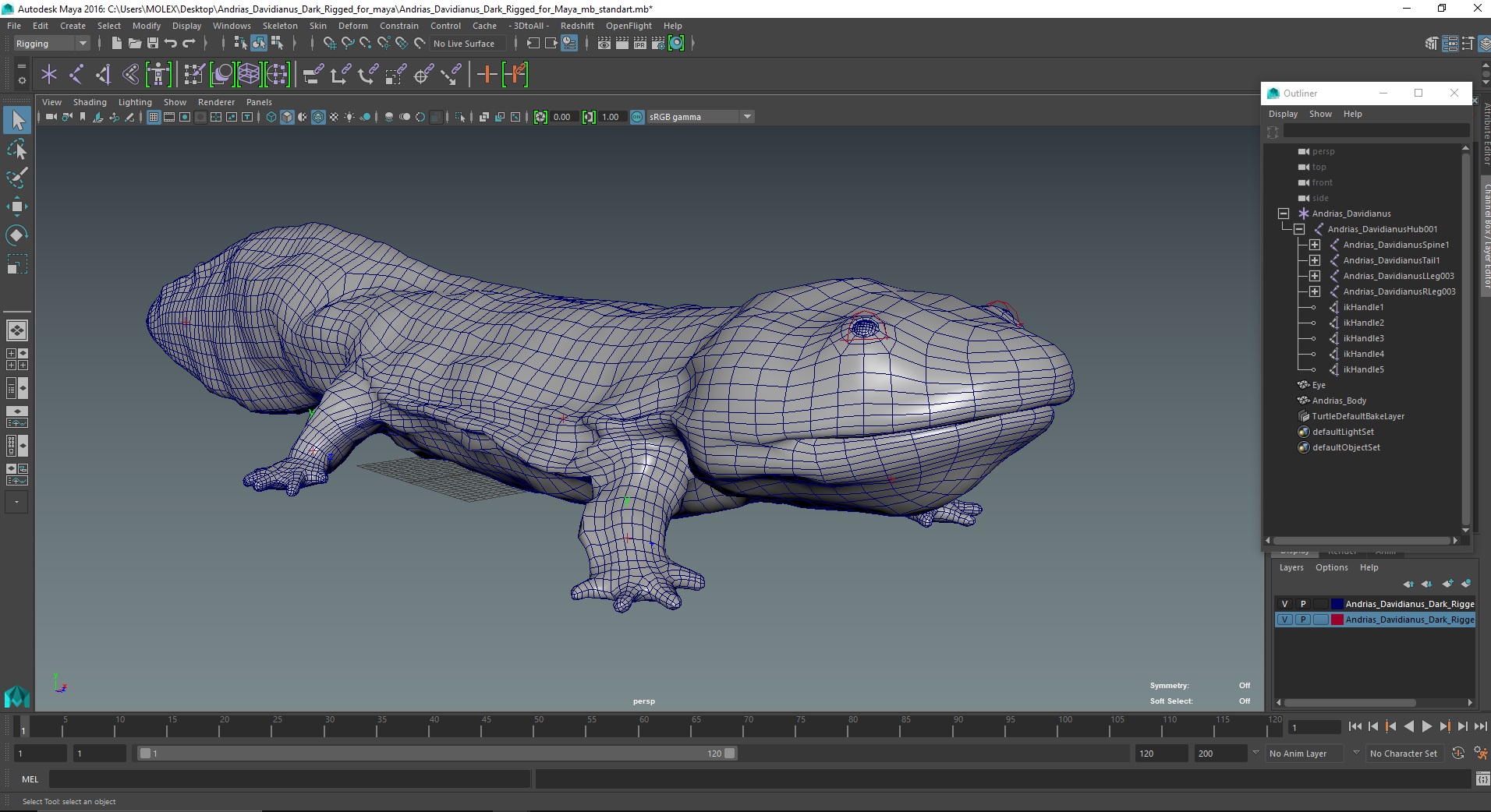 Andrias Davidianus Dark Rigged for Maya 3D model