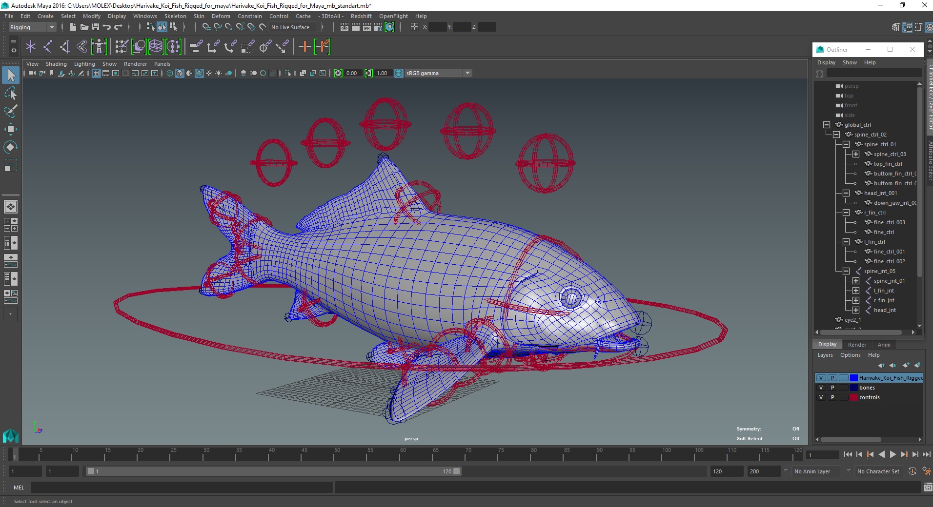 3D Harivake Koi Fish Rigged for Maya model