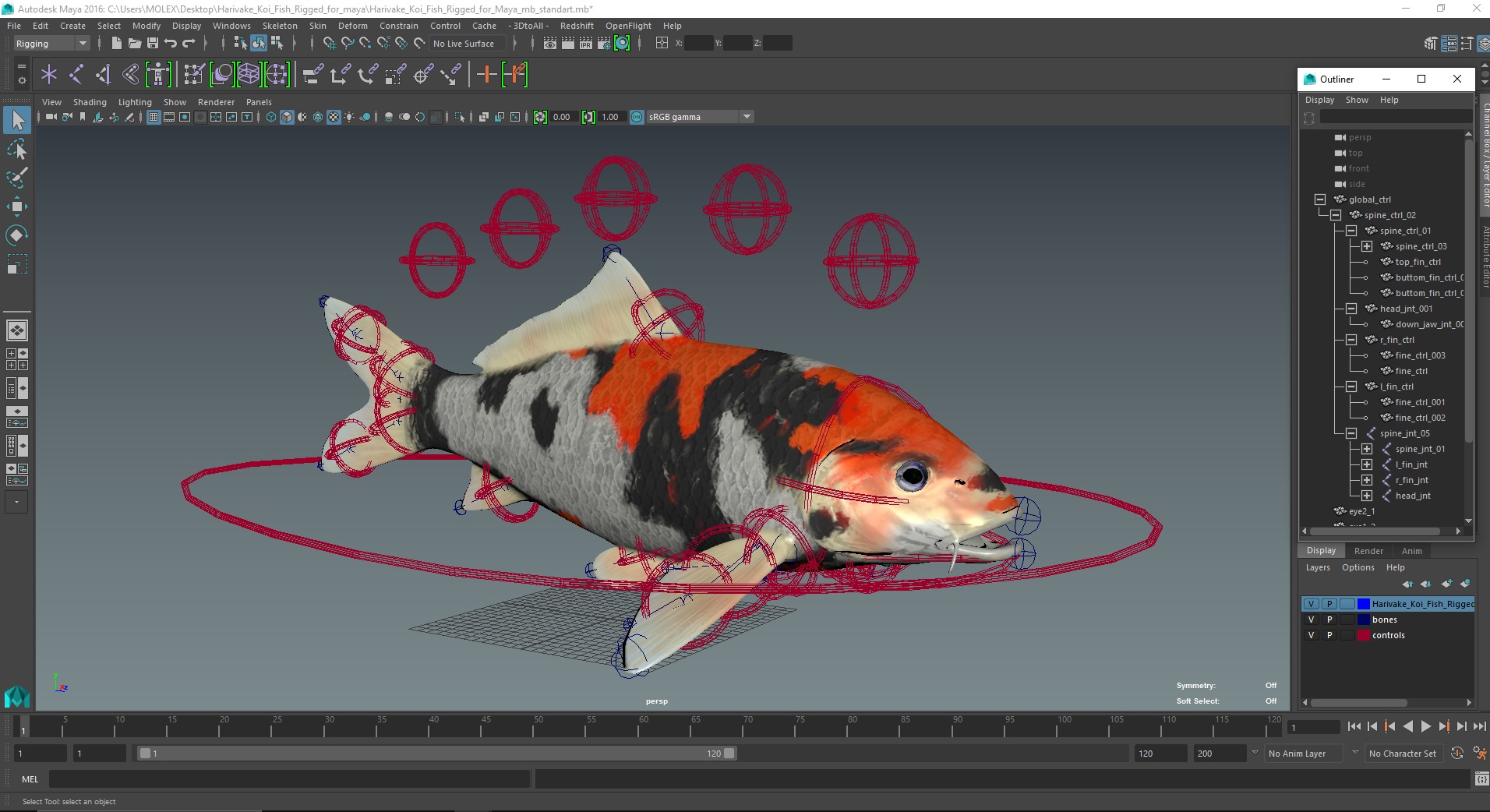 3D Harivake Koi Fish Rigged for Maya model