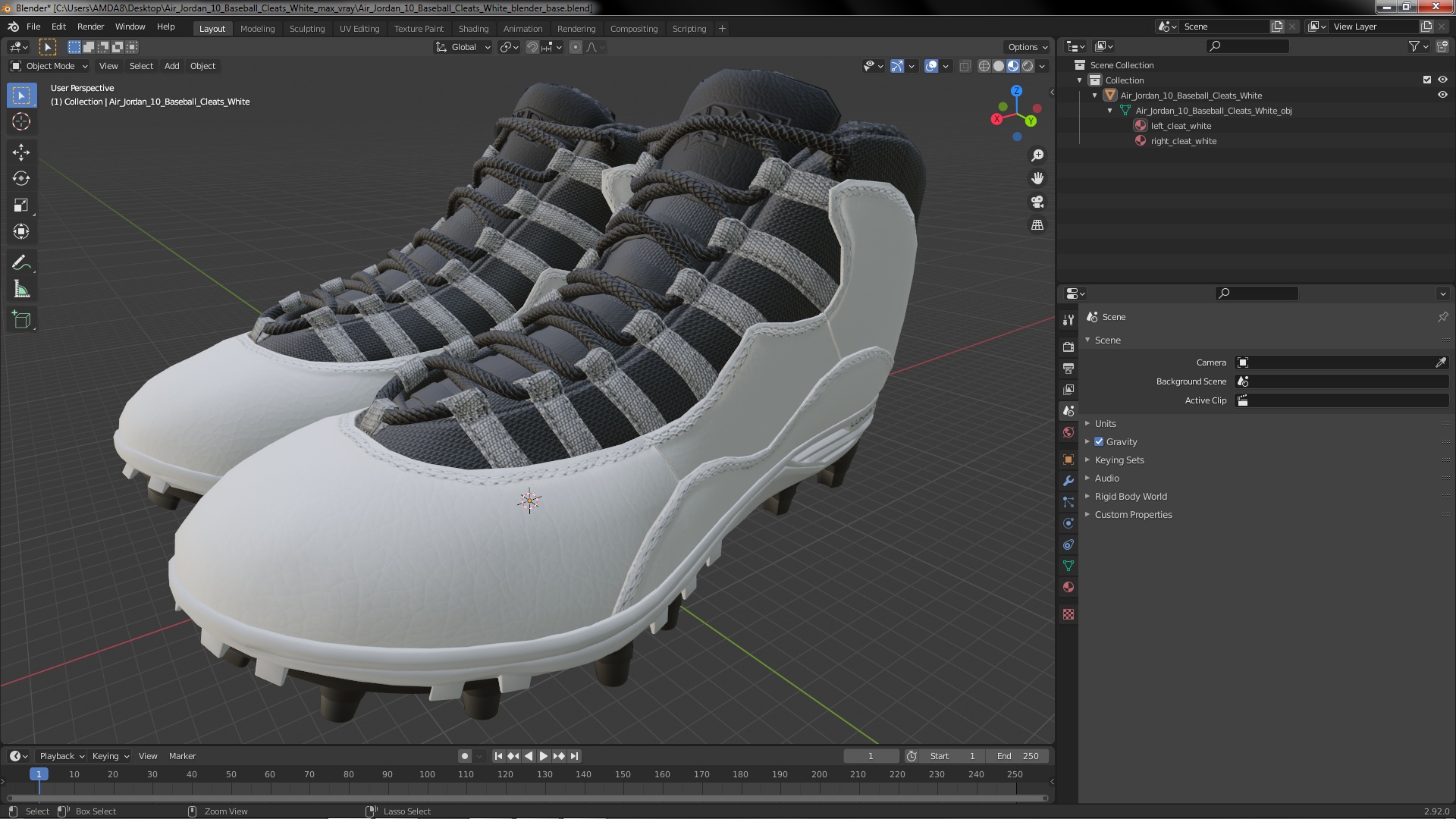 3D model Air Jordan 10 Baseball Cleats White