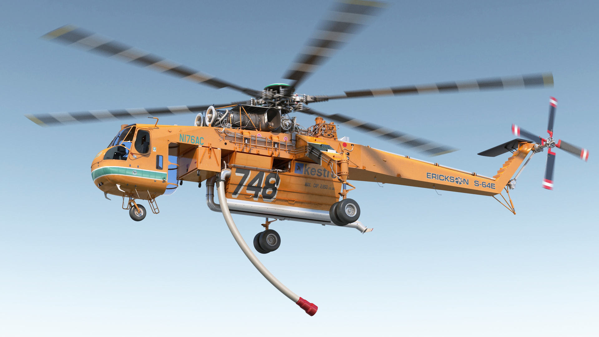 3D Sikorsky S-64 Skycrane Firefighting Helicopter Rigged model