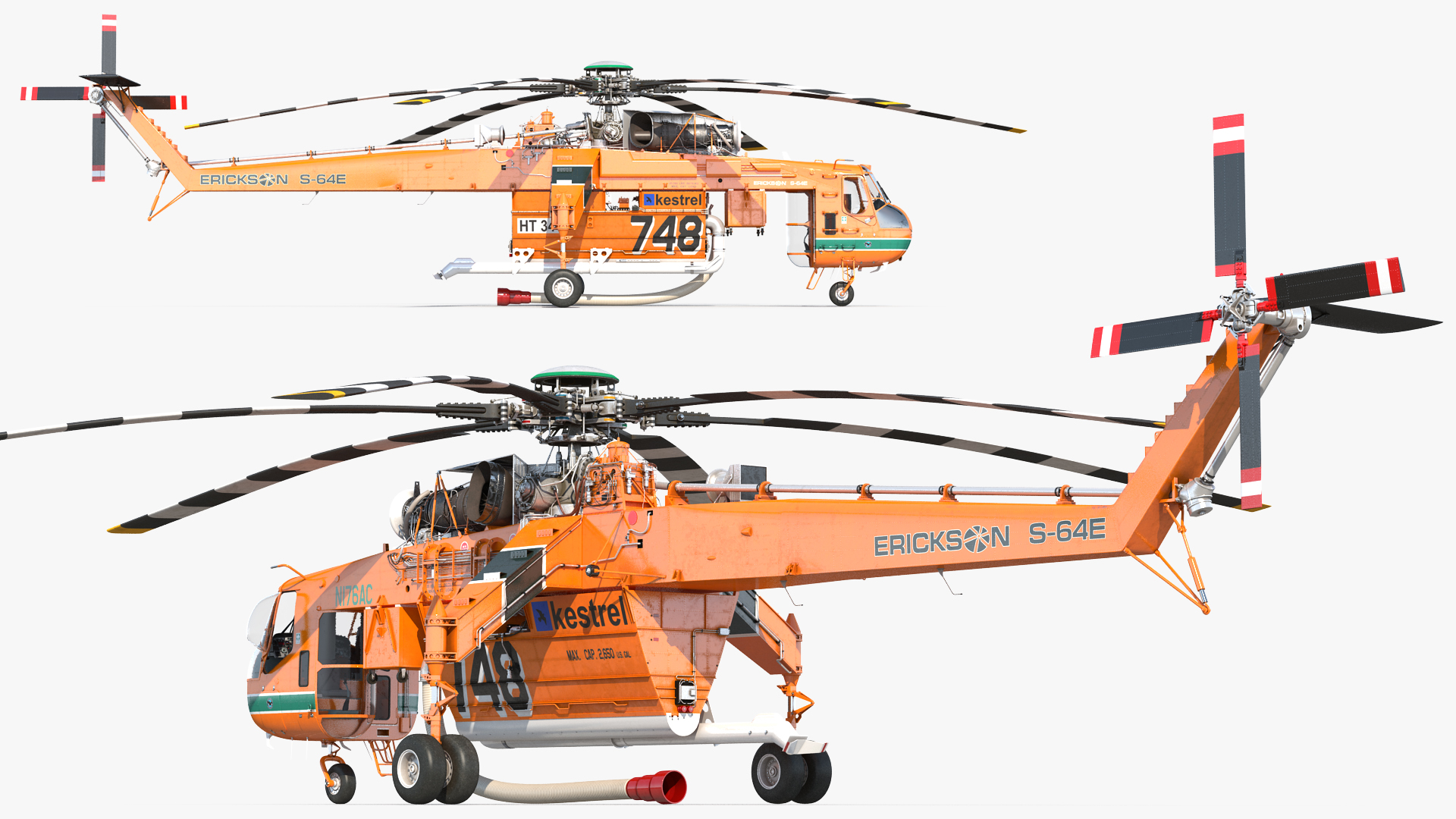 3D Sikorsky S-64 Skycrane Firefighting Helicopter Rigged model