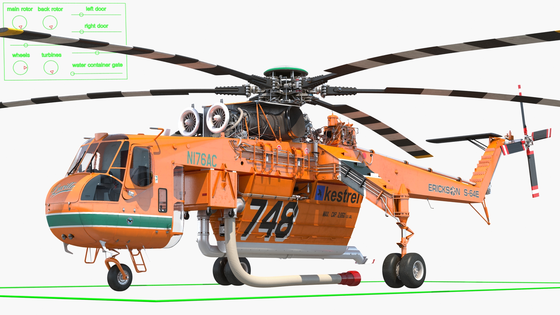 3D Sikorsky S-64 Skycrane Firefighting Helicopter Rigged model