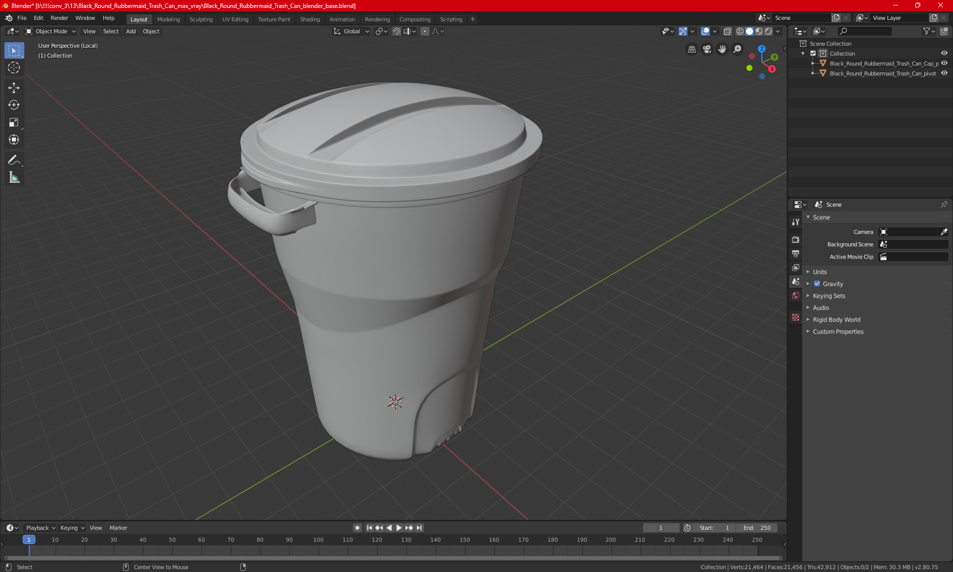 3D model Grey Round Trash Can