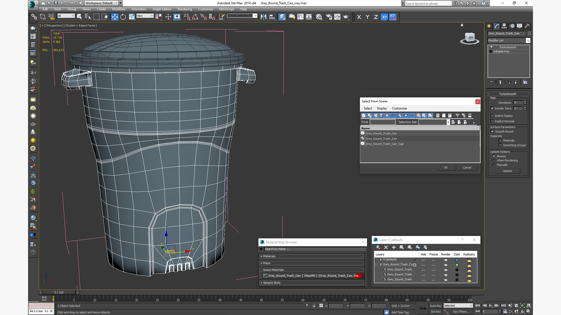 3D model Grey Round Trash Can