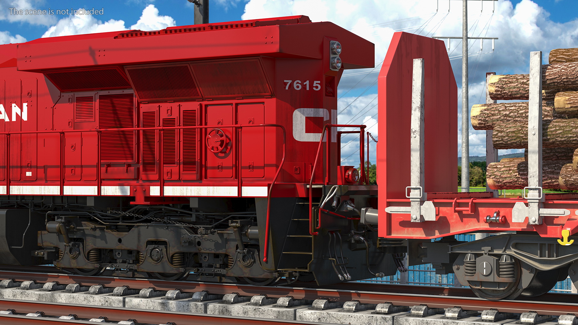 Locomotive Canadian Pacific with Stake Wagon with Logs 3D model