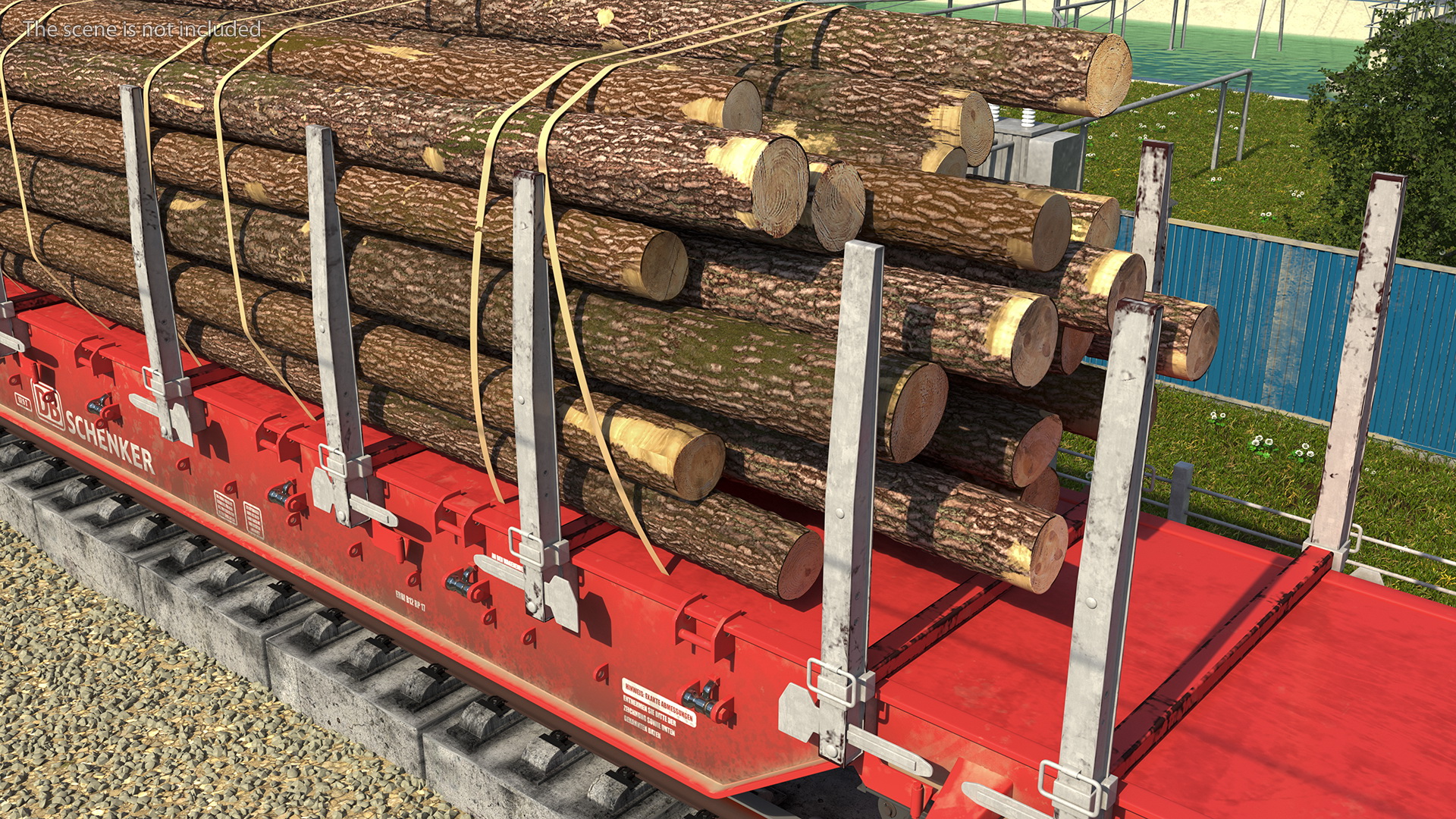 Locomotive Canadian Pacific with Stake Wagon with Logs 3D model