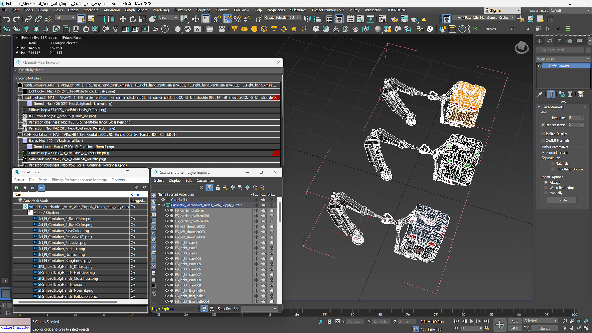 3D model Futuristic Mechanical Arms with Supply Crates