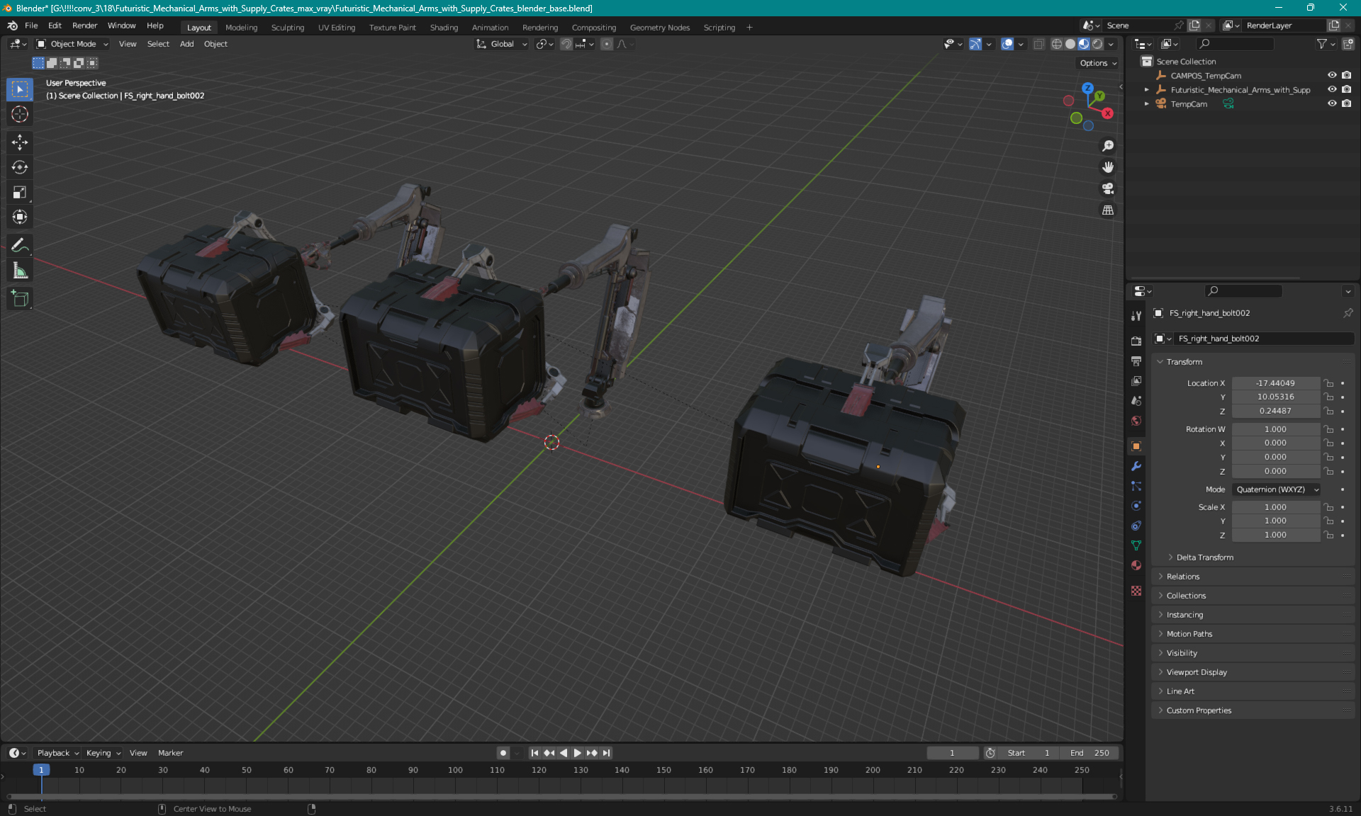 3D model Futuristic Mechanical Arms with Supply Crates