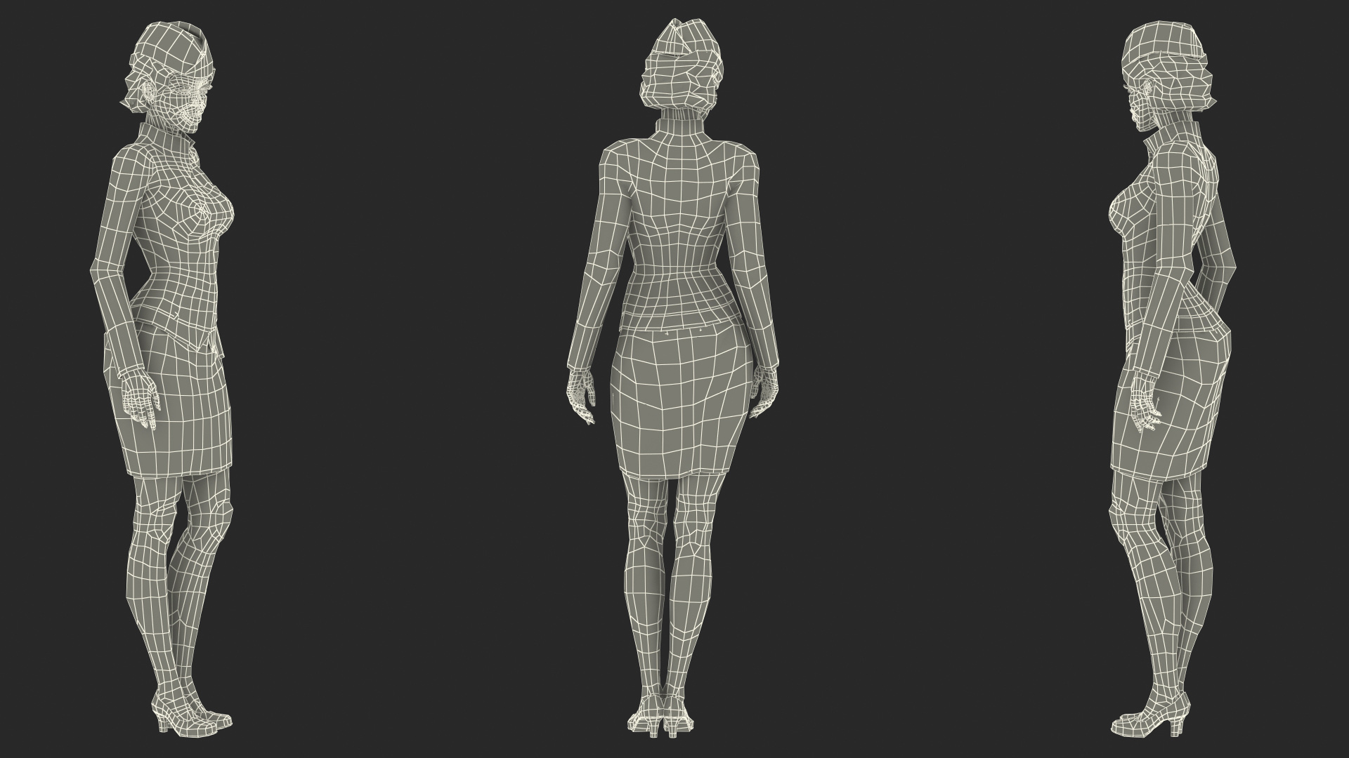 3D Dark Skinned Black Stewardess Standing Pose model