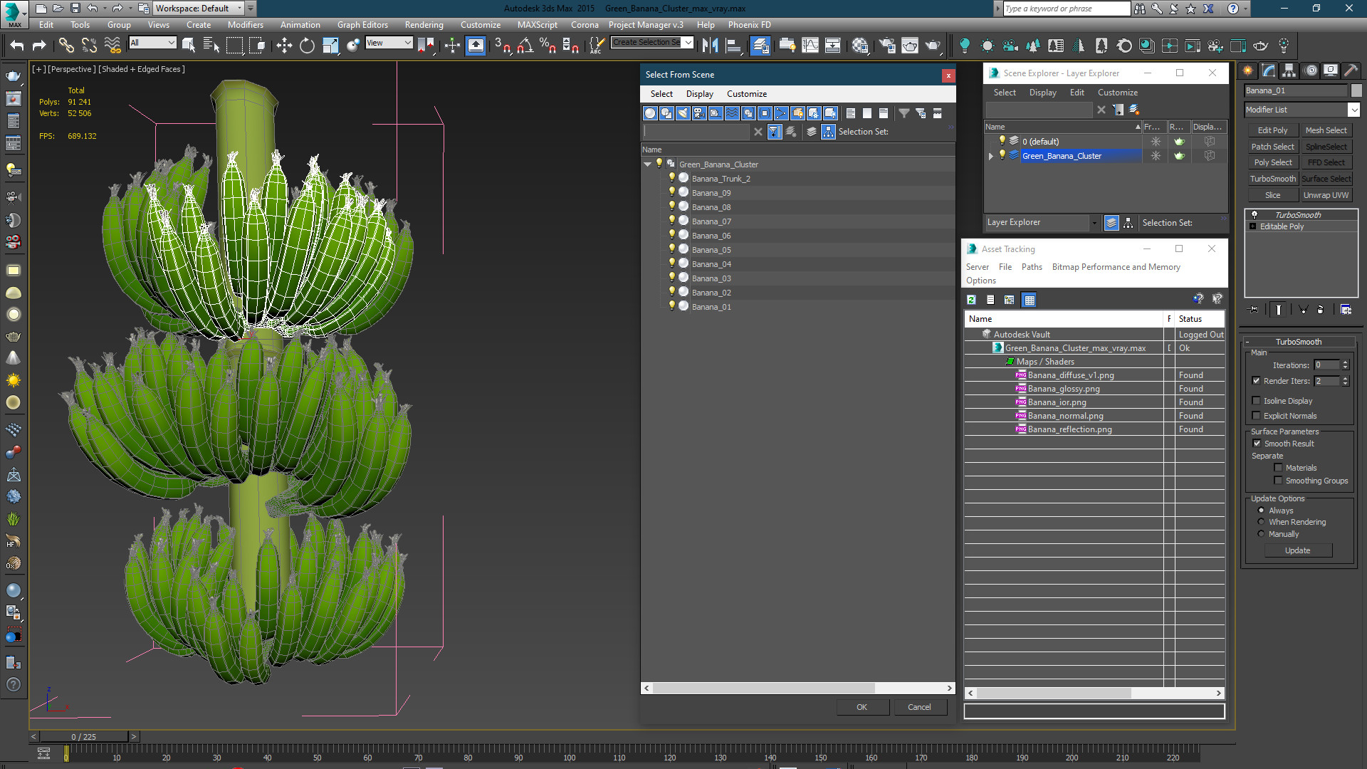 3D model Green Banana Cluster