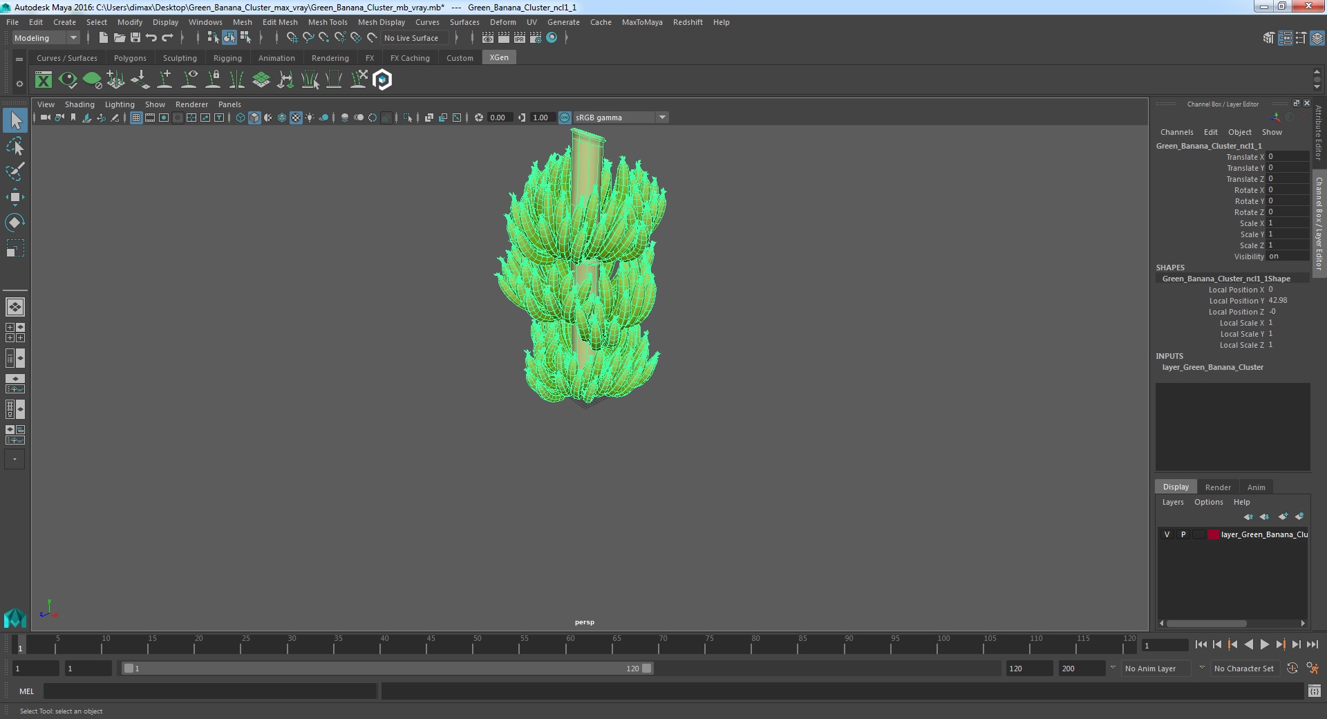 3D model Green Banana Cluster