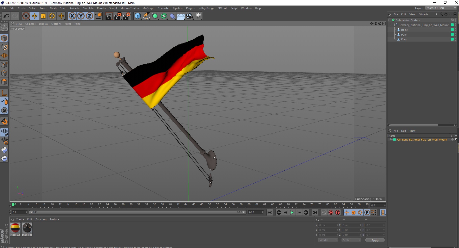 3D model Germany National Flag on Wall Mount