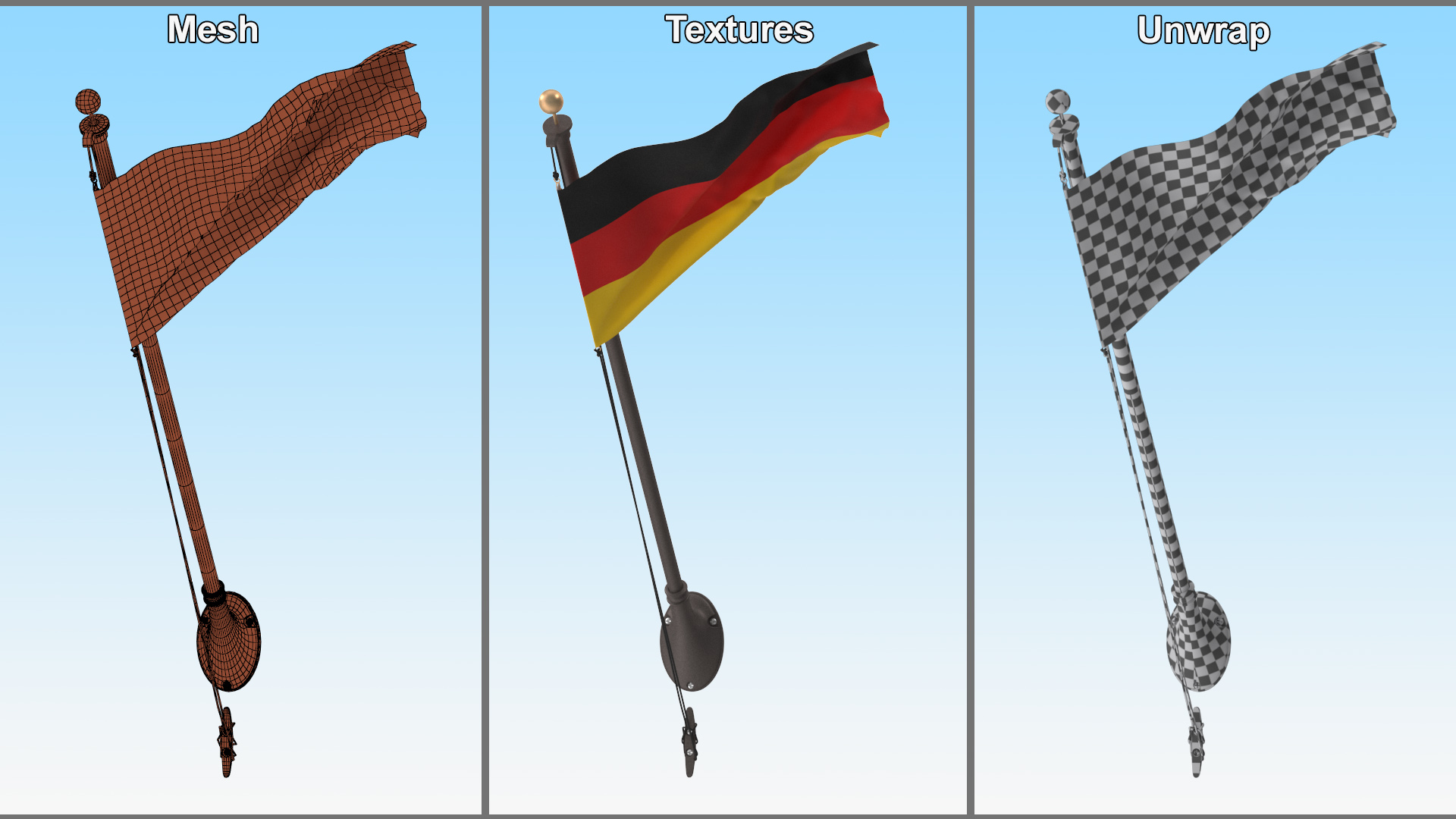 3D model Germany National Flag on Wall Mount