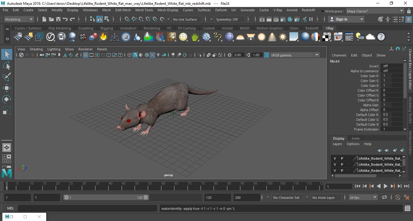 3D model Lifelike Rodent White Rat