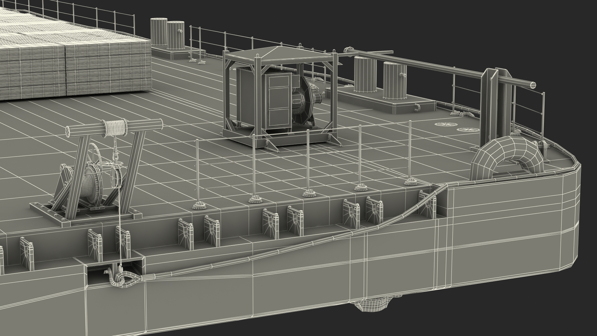 Push Boat Ship with Pontoon Barge Loaded Wood Planks 3D