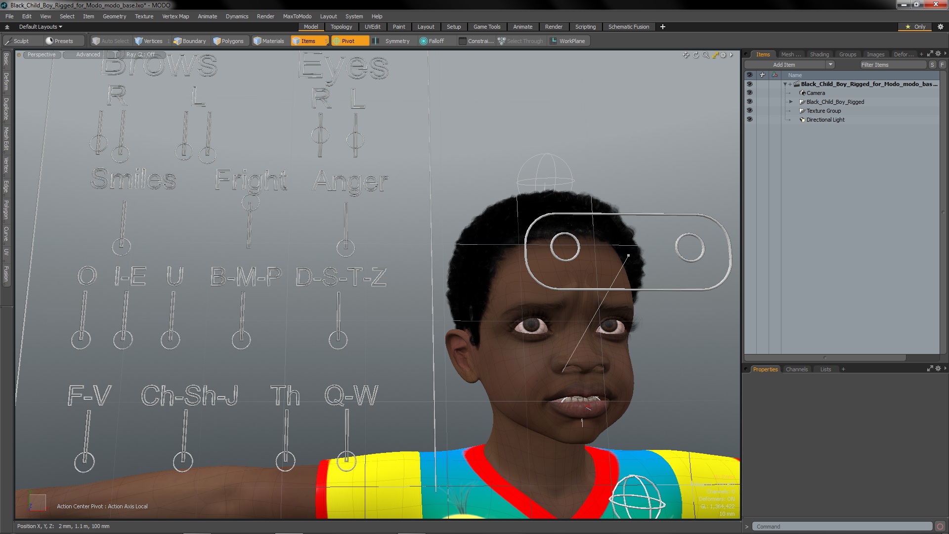 3D Black Child Boy Rigged for Modo